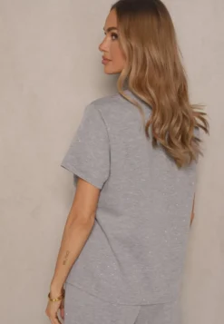 Szary T-shirt z Wiskozą i Cyrkoniami Erritia