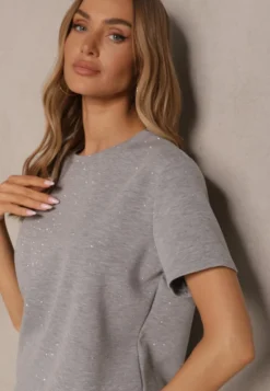 Szary T-shirt z Wiskozą i Cyrkoniami Erritia