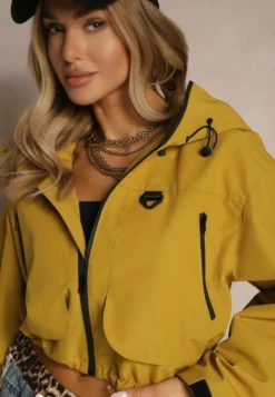 Żółta Kurtka w Stylu Oversize z Kapturem i Kieszeniami Lorlio
