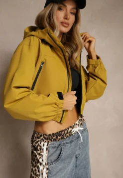 Żółta Kurtka w Stylu Oversize z Kapturem i Kieszeniami Lorlio