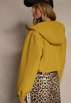 Żółta Kurtka w Stylu Oversize z Kapturem i Kieszeniami Lorlio