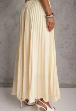 Żółta Spódnica High Waist Zdobiona Drobnym Plisowaniem Aniope