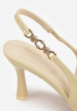 Żółte Eleganckie Szpilki Slingback VICES z Ozdobną Aplikacją przy Pasku Natera