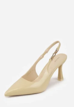Żółte Eleganckie Szpilki Slingback VICES z Ozdobną Aplikacją przy Pasku Natera