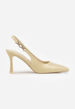 Żółte Eleganckie Szpilki Slingback VICES z Ozdobną Aplikacją przy Pasku Natera