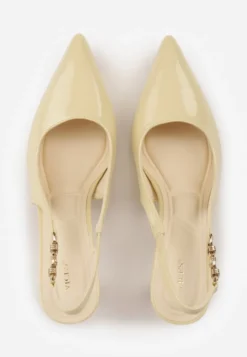 Żółte Eleganckie Szpilki Slingback VICES z Ozdobną Aplikacją przy Pasku Natera