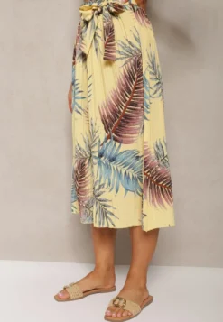 Żółte Plisowane Spodnie z Szerokimi Nogawkami High Waist z Gumką w Talii Alfia