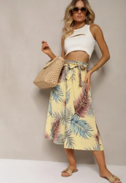 Żółte Plisowane Spodnie z Szerokimi Nogawkami High Waist z Gumką w Talii Alfia