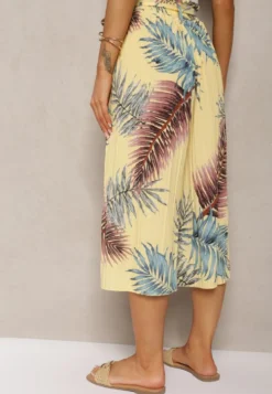 Żółte Plisowane Spodnie z Szerokimi Nogawkami High Waist z Gumką w Talii Alfia