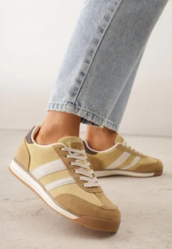 Żółte Sneakersy Ozdobione z Boku Paskami Ariene