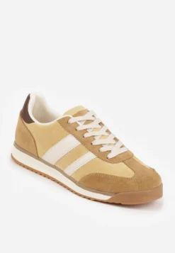Żółte Sneakersy Ozdobione z Boku Paskami Ariene