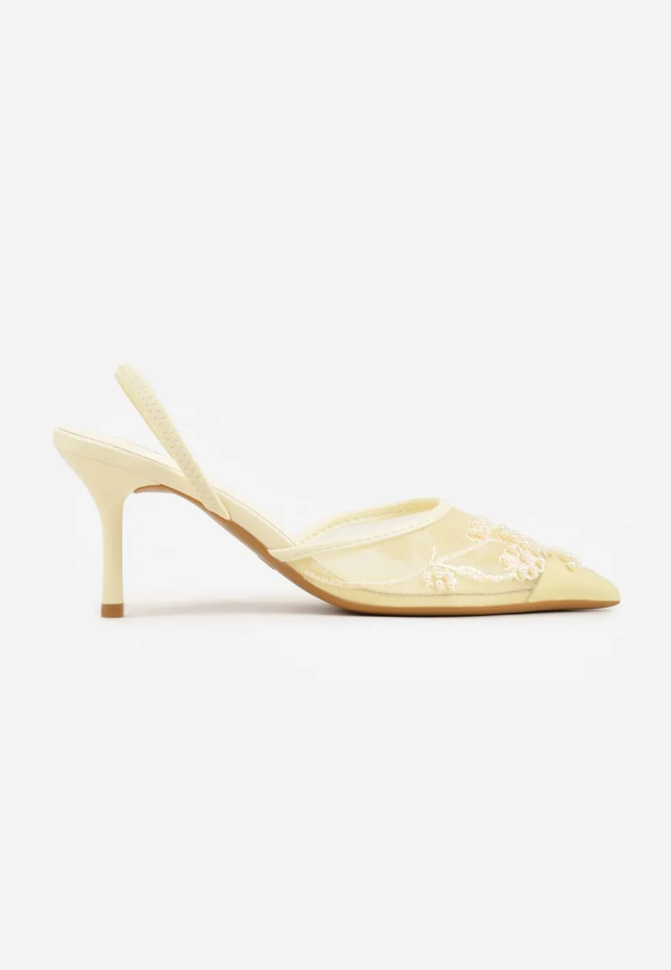 Żółte Szpilki VICES Slingback z Noskami w Szpic Ozdobionymi Haftem i Koralikami Laraidina