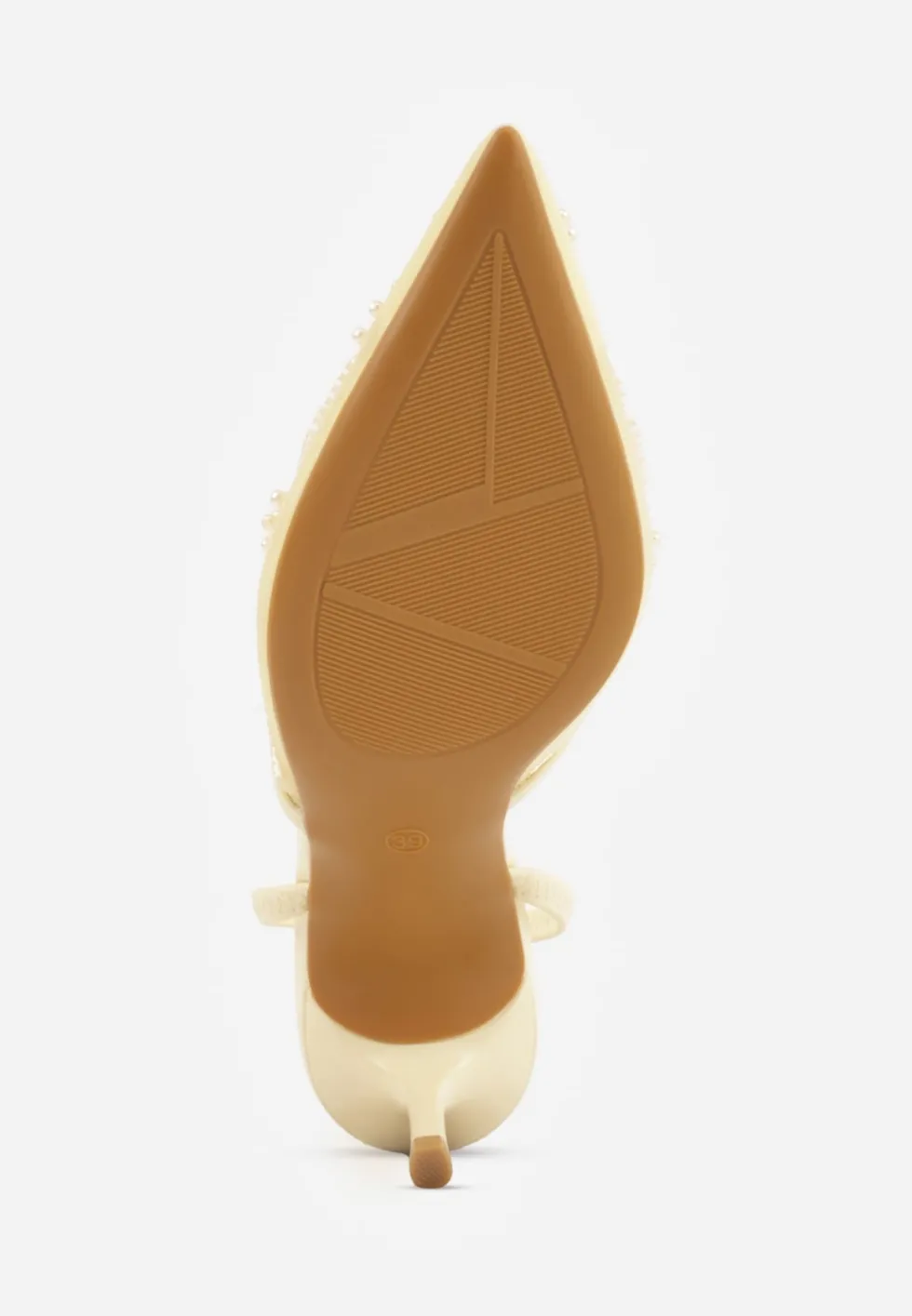 Żółte Szpilki VICES Slingback z Noskami w Szpic Ozdobionymi Haftem i Koralikami Laraidina