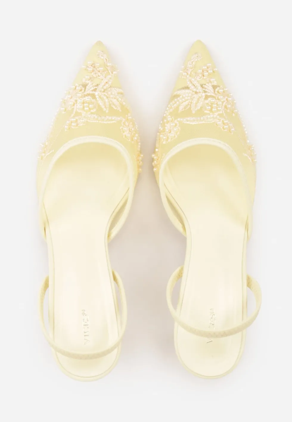 Żółte Szpilki VICES Slingback z Noskami w Szpic Ozdobionymi Haftem i Koralikami Laraidina