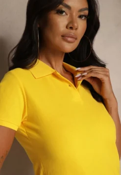 Żółty Bawełniany T-shirt Typu Polo Arsenllia