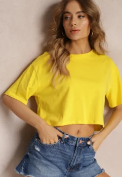 Żółty T-shirt o Fasonie Cropped Oversize Brighta