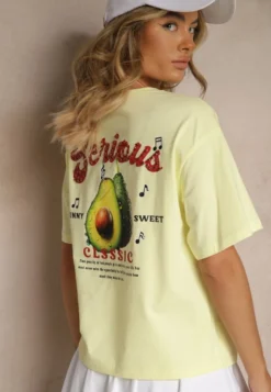 Żółty T-shirt z Bawełną ze Wzorem Awokado Tilannia