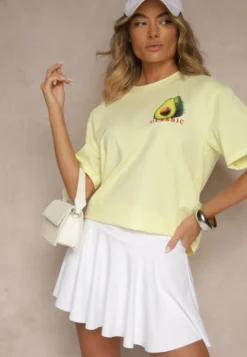 Żółty T-shirt z Bawełną ze Wzorem Awokado Tilannia