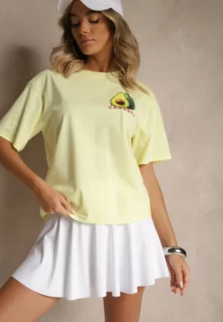 Żółty T-shirt z Bawełną ze Wzorem Awokado Tilannia