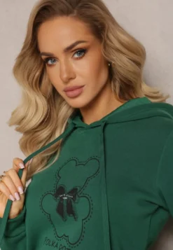 Zielona Bluza Kangurka ze Ściągaczami z Nadrukiem i Polarem Simunsa
