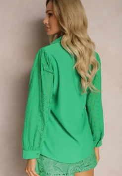 Zielona Koszula z Haftowanej Tkaniny w Stylu Boho Perphone