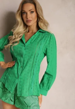 Zielona Koszula z Haftowanej Tkaniny w Stylu Boho Perphone