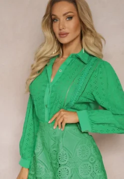 Zielona Koszula z Haftowanej Tkaniny w Stylu Boho Perphone