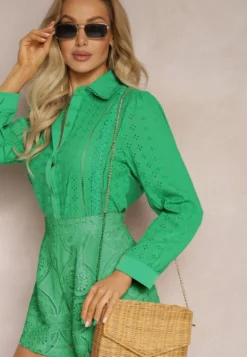 Zielona Koszula z Haftowanej Tkaniny w Stylu Boho Perphone