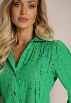 Zielona Koszula z Haftowanej Tkaniny w Stylu Boho Perphone