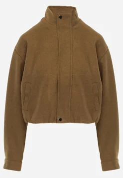 Zielona Kurtka Przejściowa Bomber Jacket ze Stójką z Wełną i Bawełną Bioneza