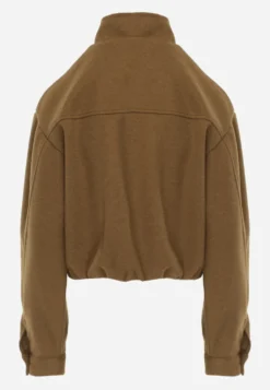Zielona Kurtka Przejściowa Bomber Jacket ze Stójką z Wełną i Bawełną Bioneza