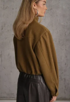 Zielona Kurtka Przejściowa Bomber Jacket ze Stójką z Wełną i Bawełną Bioneza