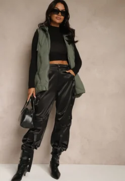 Zielona Pikowana Kamizelka z Kapturem w Stylu Basic Cleopie
