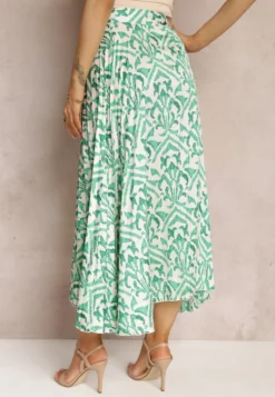 Zielona Plisowana Spódnica Maxi w Fantazyjny Print Maritha