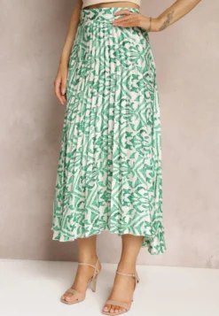 Zielona Plisowana Spódnica Maxi w Fantazyjny Print Maritha