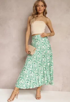 Zielona Plisowana Spódnica Maxi w Fantazyjny Print Maritha