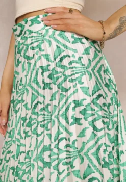 Zielona Plisowana Spódnica Maxi w Fantazyjny Print Maritha
