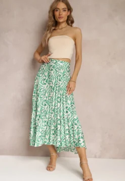 Zielona Plisowana Spódnica Maxi w Fantazyjny Print Maritha