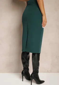 Zielona Spódnica o Ołówkowym Kroju High Waist z Rozcięciem z Tyłu Liozia