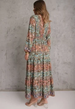 Zielona Sukienka z Dekoltem w V o Rozkloszowanym Fasonie w Print Paisley Akka