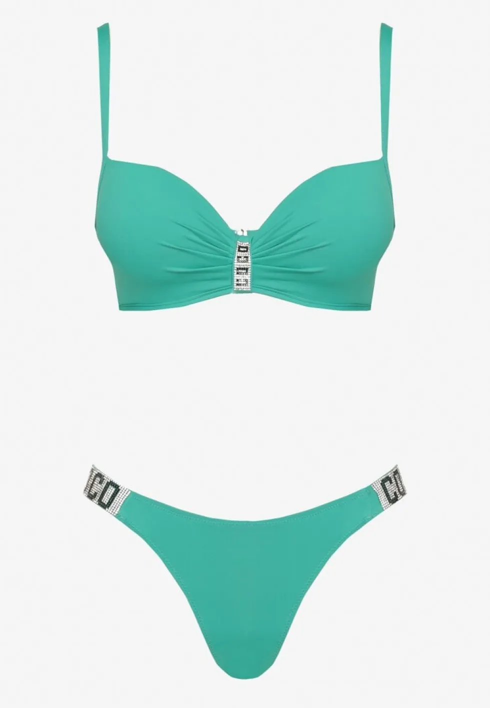 Zielone Bikini Biustonosz i Majtki Figi z Aplikacją z Cyrkoniami Nateria