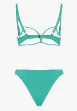Zielone Bikini Biustonosz i Majtki Figi z Aplikacją z Cyrkoniami Nateria