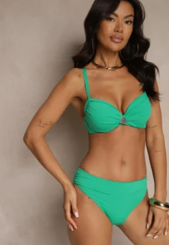 Zielone Bikini Majtki Figi Biustonosz z Trójkątną Aplikacją Natizeria