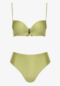 Zielone Bikini Majtki Figi i Biustonosz z Metaliczną Ozdobą Kinalenna