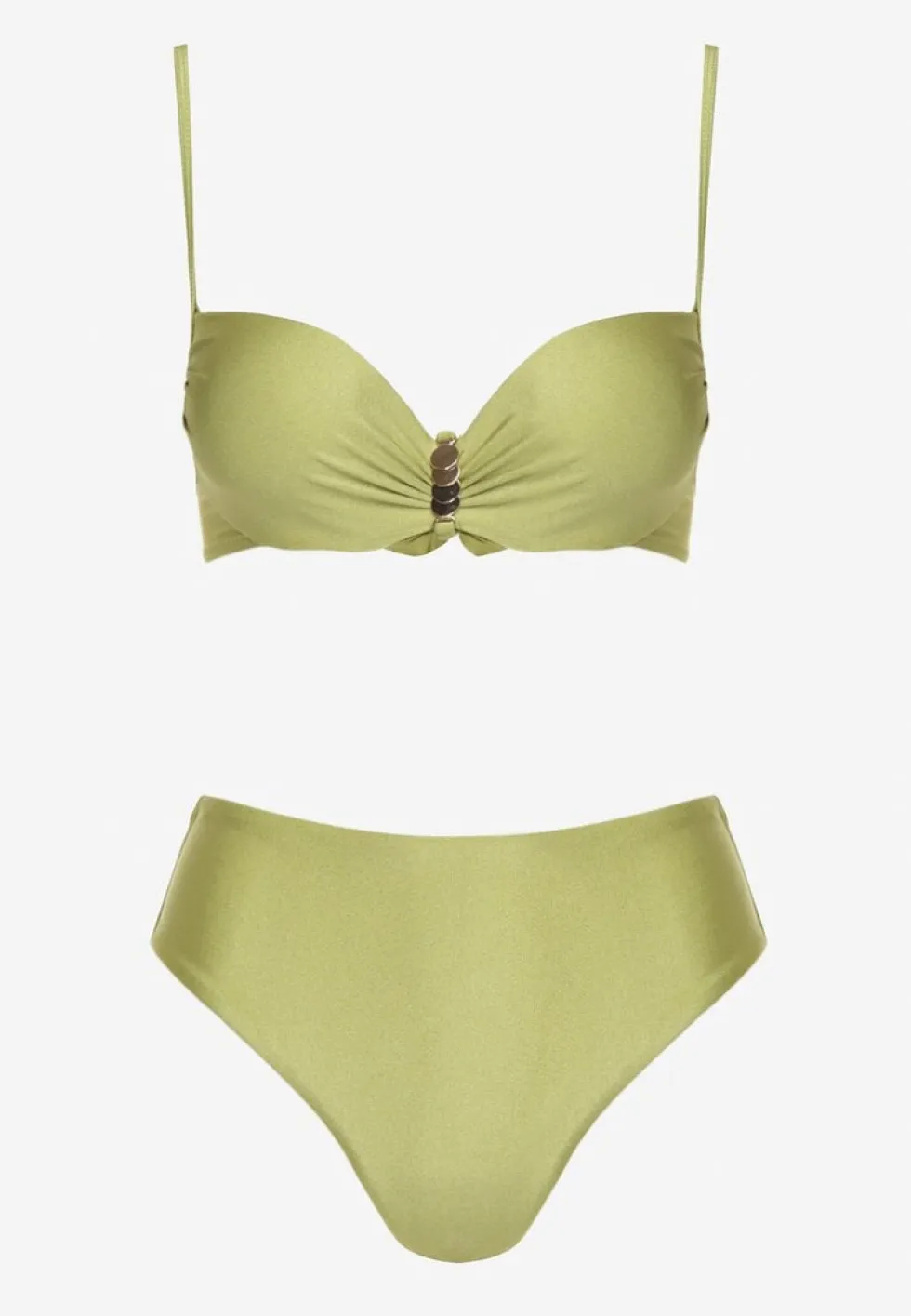 Zielone Bikini Majtki Figi i Biustonosz z Metaliczną Ozdobą Kinalenna
