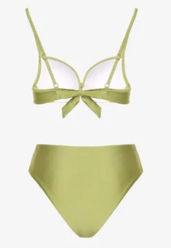 Zielone Bikini Majtki Figi i Biustonosz z Metaliczną Ozdobą Kinalenna