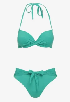 Zielone Bikini Majtki Figi i Biustonosz Ozdobione Wiązaniem Saniorie