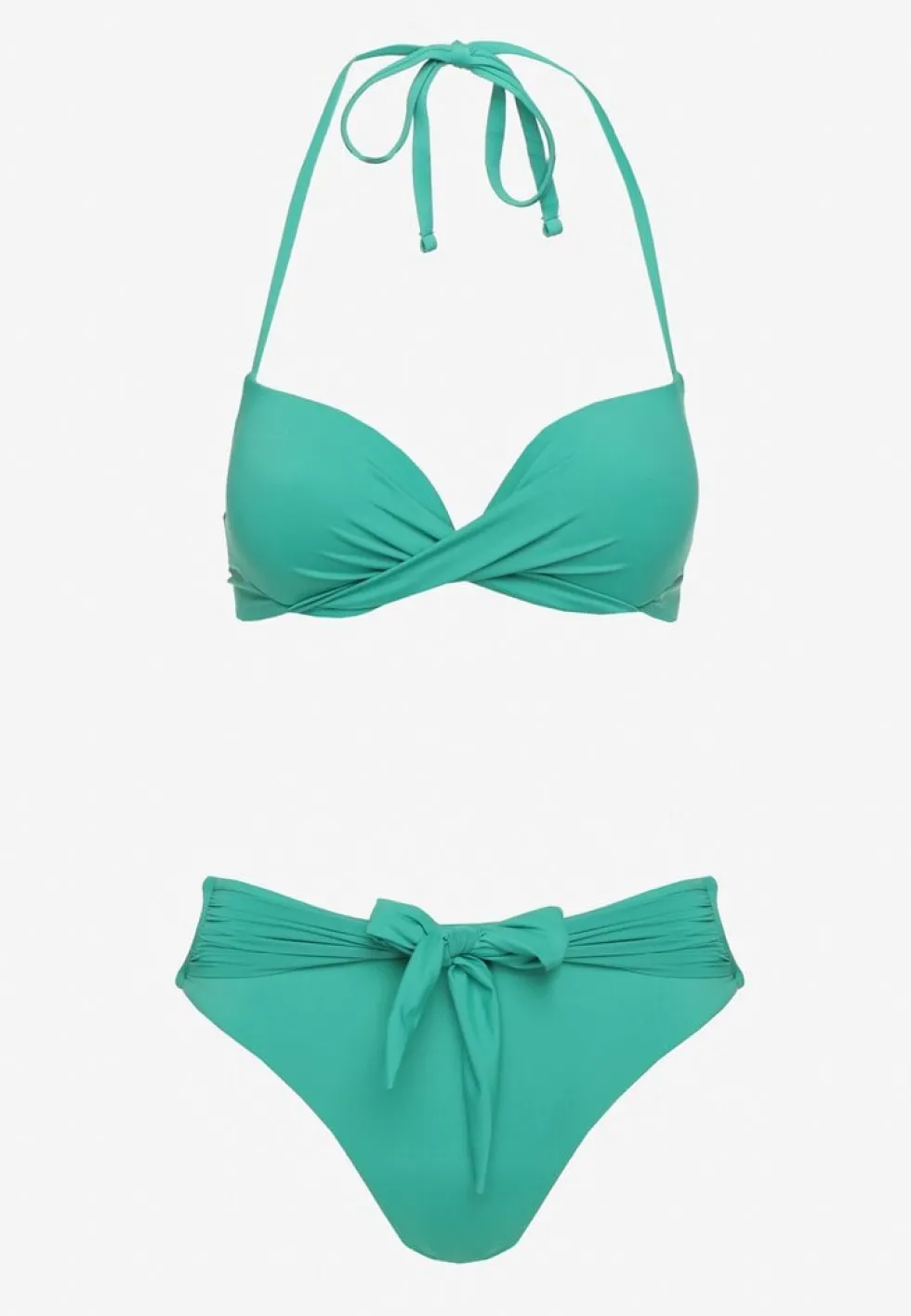 Zielone Bikini Majtki Figi i Biustonosz Ozdobione Wiązaniem Saniorie