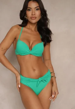 Zielone Bikini Majtki Figi i Biustonosz Ozdobione Wiązaniem Saniorie
