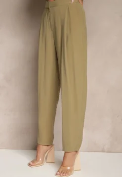 Zielone Eleganckie Modalowe Spodnie Garniturowe High Waist Mavilisse